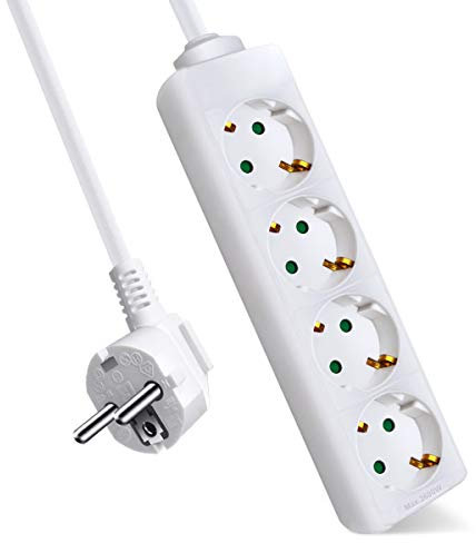 ExtraStar 4-Fach Steckdosenleiste mit Kindersicherung, 3m Kabel, IP20,16A, 3680W,Weiß