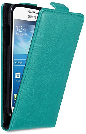 cadorabo Coque Compatible avec Samsung Galaxy S4 Mini en Turquoise PÉTROLE - Housse Protection en Style Flip avec Fermoire Magnétique - Etui Poche Folio Case Cover