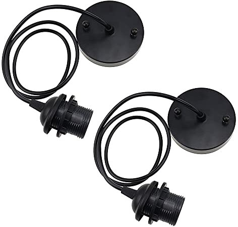 SRunDe 2X Douille de Lampe E27 Suspension en Métal Lustre Rétro Suspensions de Plafond Support de Lampe avec Câble Monture de Suspension pour Luminaire Plafond Pendentif Lampes -Noir