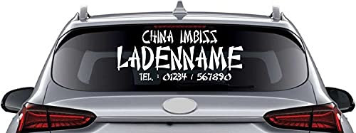 myrockshirt Heckscheibenaufkleber mit Firmenname und Wunschzeile für Ihre China Imbiss ca.80cm Schaufenster Beschriftung Aufkleber