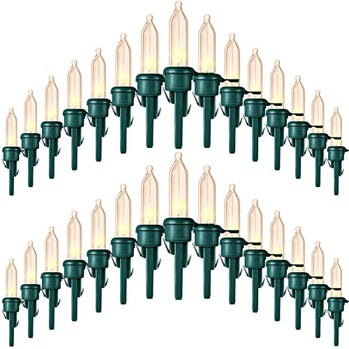 Honoson 240 Piece LED Replacement Christmas Bulb 3v Waterproof LED Lights Bulk for Christmas Tree Decorations Xmas Indoor Outdoor Home Light Decor (Green Base with Warm White Bulb)
