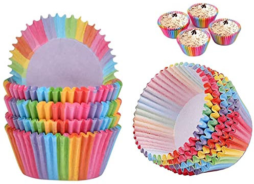 200 Stück Backbecher Cupcake Wrapper Regenbogen Papier Fällen Liners Muffin Backförmchen für Dessert Hochzeit Geburtstag Party