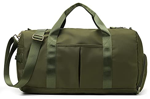 ZUEVI Sporttasche für Damen oder Herren, wasserdicht, Wochenend-Reisetasche mit Schuhfach, Trocken- und Nass-Trennung für Training, Schwimmen, Yoga, Grün (Army Green), 19.3 x 9.44 x 10.24 inches