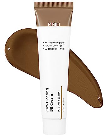PURITO| Cica Clearing BB Cream, #31 Deep Warm, 1 fl.oz/30 ml, Vegane BB-Creme, Foundation, ohne Tierversuche