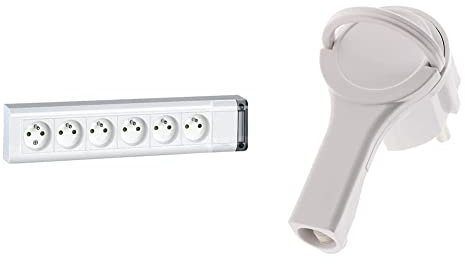 Bloc Multiprise Fixable 6 Prises de Courant 2P+T à Câbler sans Cordon 16A/230V - Prise Électrique avec Éclips de Protection - Longueur 343mm & Fiche mâle 2P+T 16A Extra Plate Blanc - Zenitech