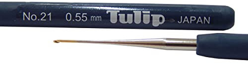 Perlin Tulip Häkelnadeln mit Goldener Spitze und elastischem Stiel No 21-0,55mm Edelstahl, Crochet Hook