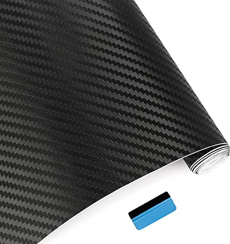 NewL 3D Carbon Fiber Vinyl Wrap Roll with Air Release Bubble Free Adhesive Film Contain Installation Tools (Black, 60cm x 150cm)