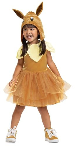 Disguise Pokémon Eevee Tutu Fancy Dress for Toddlers, Officially Licensed, Adorable Tutu Dress for Girls with Sparkling Skirt, Includes Cute Eevee Fabric Hat with Dimensional Ears