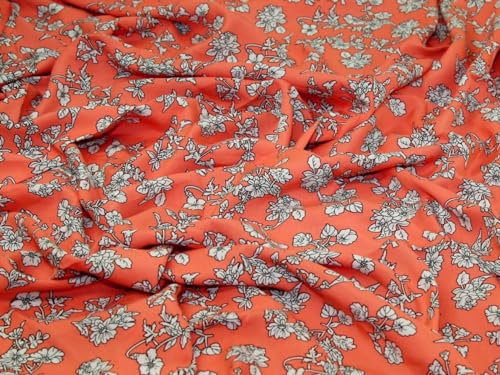 Challis Viskose-Stoff mit Blumenmuster, Koralle, Meterware