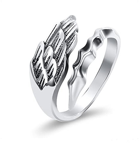 KONFEN Engelsflügel Ring Silber Damen Herren, Verstellbar Offener Ringe, Daumenring Modeschmuck Ringe Zeigefinger Ring Fußringe Silber, Retro Trendsymbol Schmuck Geschenke für Damen Herren Unisex