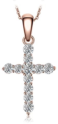 JewelryPalace Zirkonia Kreuz Kette Damen Silber Rosegold, Halsketten Anhänger Damen Silber 925 45CM,Collier Damen Ketten Edelstein Mädchen, Kette für Frauen mit Kastenkette