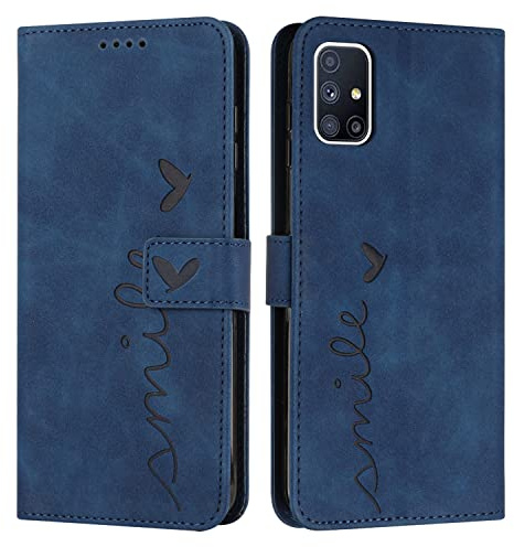 EATCYE Samsung Galaxy M51 Hülle - Premium PU Leder Brieftasche Schutzhülle mit Kartenfach und Ständer, Klapphülle für Samsung Galaxy M51 (Blau)