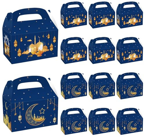Eid Mubarak Geschenkboxen, 12 Stück Ramadan Geschenkschachteln, Geschenkboxen mit Griff, Eid Mubarak Geschenktüten zum Befüllen Geschenkverpackung für Kinder, für Eid al-Fitr Geschenk Verpackung (C)