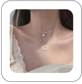 Yienate Boho Geschichtet Stern Mond Choker Halskette Kette Silber Mondsichel Oktagramm Stern Anhänger Halskette Funky Strass Mond Halskette Stern Choker Gestapelt Halskette Schmuck Für Frauen