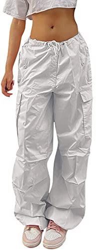 IQYU Baggy Jeans y2k Damen: Boyfriend, Jeanshosen Mit Tasche-Weites Bein-Harajuku Streetwear Hose-Aesthetic Jeans-High Waist-Straight Jeans-Teenager MäDchen Kleidung Trend Hosen,E-Girl Hosen, Weiß