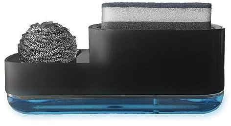 Pigosh - Dispensador jabón de Cocina con Soporte de Esponja 2 en 1 - Bomba Dosificadora de una Mano - Recargable - (Color Negro)