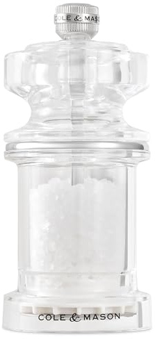 Cole & Mason 675 Salt Grinder Adjustable Ceramic Grinding Mechanism | Salt Mill for Seasoning/Cooking, Acrylic, 11.8cm, Comes Filled, Lifetime Mechanism Guarantee