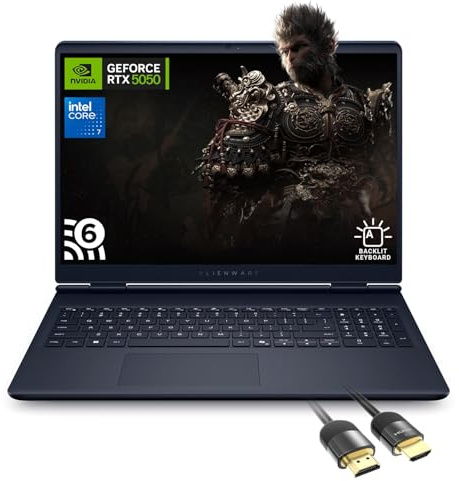 Dell Alienware 16 Aurora AC16250 Gaming Laptop, Intel Core 7 240H, NVIDIA GeForce RTX 5050, 16 WQXGA 120Hz IPS, 32GB RAM, 2TB SSD, WiFi 6, PDG HDMI Cable, US Version KB, Windows 11 Pro