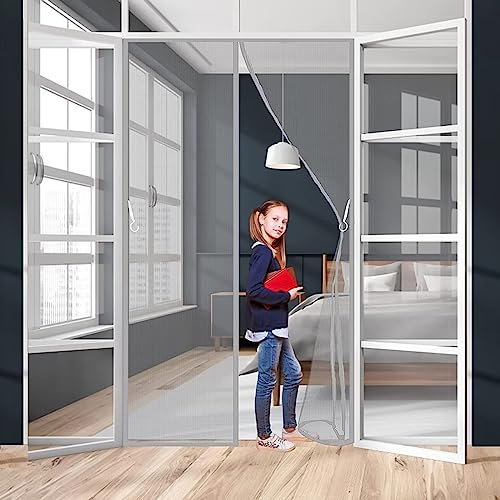 Insect Screen Fly Screen Roller Blind Door Insect Screen, 140x265cm with Heavy Duty Mesh and Full Frame Nylon Tape, Grey