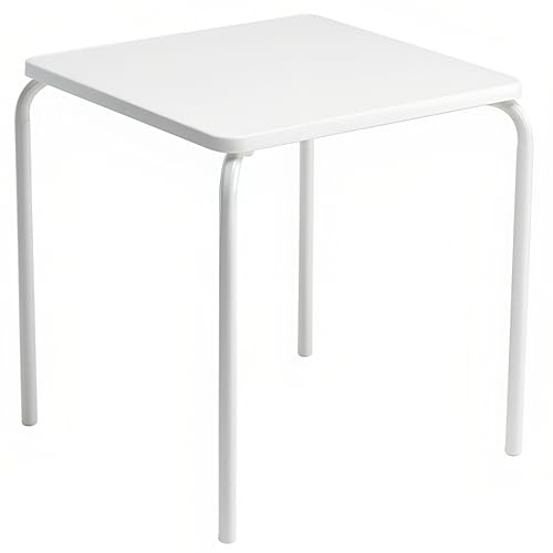 MBH - Mesa Cuadrada de Acero Blanca Apilable 67x67x72 cm con Tablero de Resina para Hostelería, Interior y Exterior, Ideal para Bar, Restaurante y Cafetería