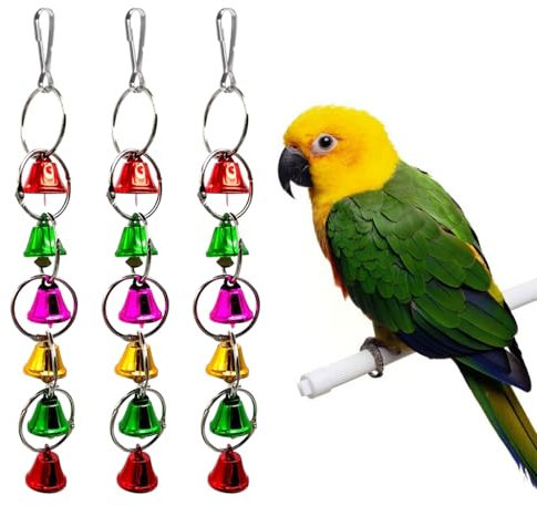 Wellensittich Glöckchen, 3 Stück Bunten Ringer Glockenspiel, 15cm Lange, Papageienkäfig Hängende Glocken Spielzeug für Papageien, Vögel, Wellensittiche, Sittiche, Nymphensittiche, Graupapageien, Aras