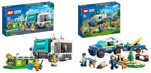 LEGO 60386 City Müllabfuhr & 60369 City Mobiles Polizeihunde-Training, Polizeiauto-Spielzeug mit Anhänger, Hunde- und Welpenfiguren, Tier-Set für Kinder ab 5 Jahren