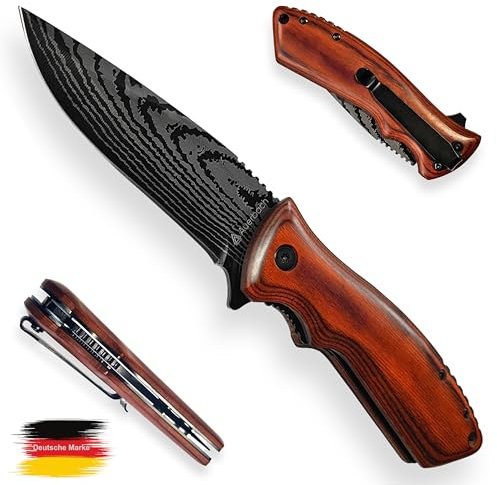 Auerbach Folder Stefan - Taschenmesser Klappmesser Einhandmesser | 3Cr13 Klingenstahl | Hartholz Griffschalen | Geschenke für Männer