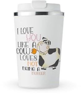 MAXIKIWI - Insulated Double Walled, Leakproof Stainless Steel Mug, Coffee or Tea Travel Tumbler with Lid, Keep Drinks Hot and Cold - I Love You Like A - 350ml