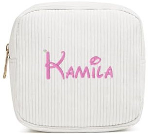 Bolsa de maquillaje personalizada, bolsa de maquillaje con nombre bordado personalizado, bolsa de maquillaje pequeña de pana, organizador de viaje, bolsa de cosméticos para mujeres, damas de honor,