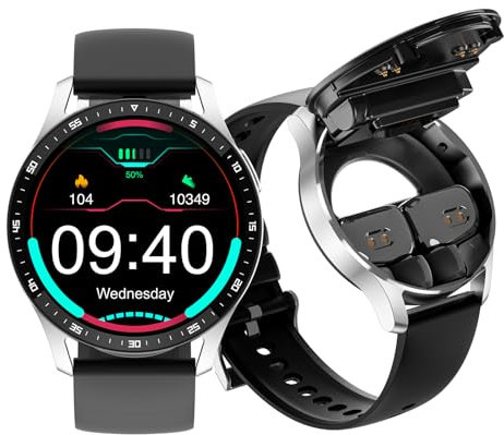 findtime Montre Connectée Homme avec Mini Ecouteurs TWS intégré Bluetooth sans Fil Casque Intégré Montre Sport Homme Smartwatch Appel IP67 Etanche Waterproof Ronde