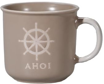 Seaside No.64 - maritimes Steingut-Geschirr in beige - Mix & Match Serie aus Keramik - nautische Motive zum Kombinieren - Küchenzubehör, Geschenkartikel (Becher 400ml, Steuerrad)