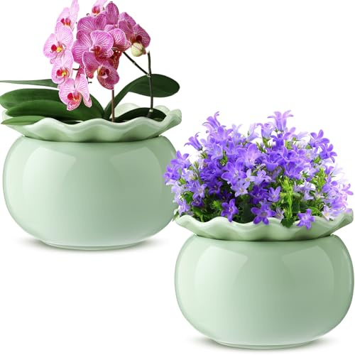 Suclain Confezione da 2 vasi in ceramica viola africana, autoirriganti, senza sforzo, per piante e fiori per gli amanti indaffarati, per interni (verde, 15,2 cm)