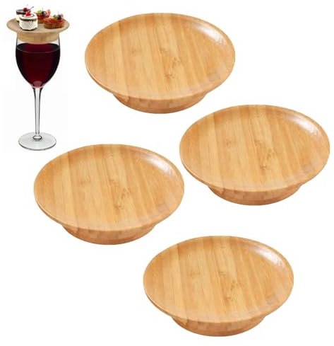 4 adornos para copas de vino, platos de aperitivo, decoración de copa de vino, decoración de copa de vino de madera para mordiscos, queso y alimentos, tapas de copa de vino, tapas de copa de vino,