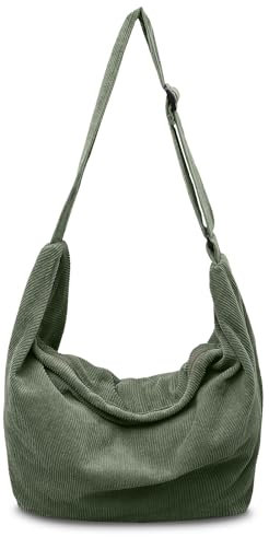Boziee Unisex Cord Tasche Umhängetasche Schultertasche groß Damen Shopper Tasche Trapez Fashion Stofftasche Tote Bag für Alltag/Büro/Schule/Reisen (Grün)