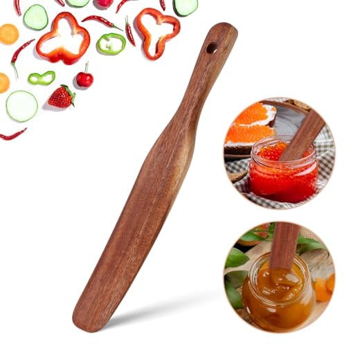 cobee Wood Skinny Spurtle, Teak Wooden Spurtle for Sourdough Starter, Spreading, Baking, Mixing Spoon Stirring Stick Reaching Bottom of Jar Scraper Kitchen Utensils for Cooking Bread Dough Whisk