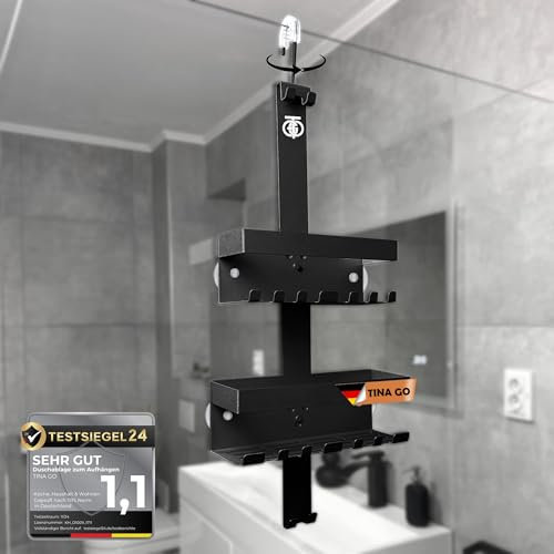 TINAGO Duschablage ohne Bohren Badezimmer Organizer Duschablage zum Hängen Duschregal ohne Bohren Badezimmer Regal Badregal ohen Bohren Rostfrei Shampoo Halterung