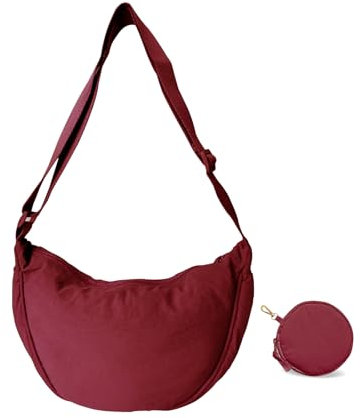 Konxi Borsa a mezzaluna da donna, borsa a tracolla per ravioli da donna in nylon a mezzaluna borse a tracolla in nylon con tracolla regolabile borsa portatile con portamonete per uso quotidiano, Rosso