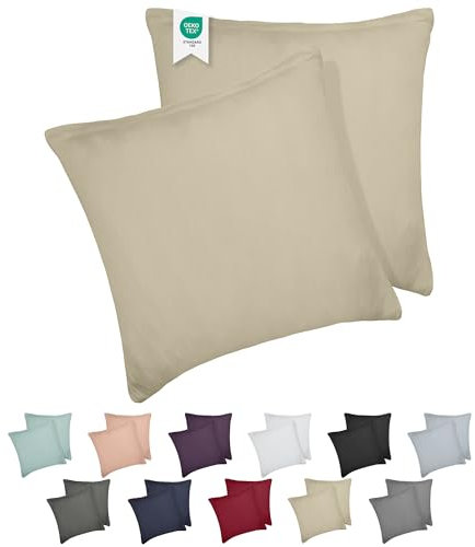 Barbons Kissenbezug 80x80 2er Set – 165 g/m² Oeko-TEX Zertifiziert Kopfkissenbezug 100% Jersey Baumwolle weiche Kissenbezüge Kissenhülle mit Reißverschluss (80x80-Sand)