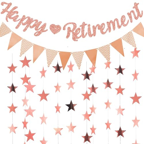 Happy Retirement Banner Party Dekorationen - Ruhestand Party Supplies Enthält Banner Wimpel Girlande für Männer und Frauen Abschiedsfeiern (Rose Gold Retirement Banner)