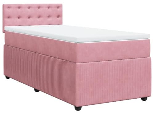 vidaXL Boxspringbett, Einzelbett mit Matratze Matratzenauflage, Bettgestell mit Lattenrost Kopfteil, Polsterbett Bett für Schlafzimmer, Rosa 100x200cm Samt