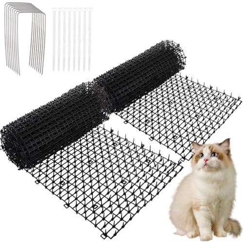 YOUNTHYE 2 Roll Cat Scat Mat with Spikes, 30x200cm Cat Repellent Mat Plastic Anti Cat Prickle Strips with 16 U-shaped Pegs, Cat Deterrent Mat for Home, Garden, Fence