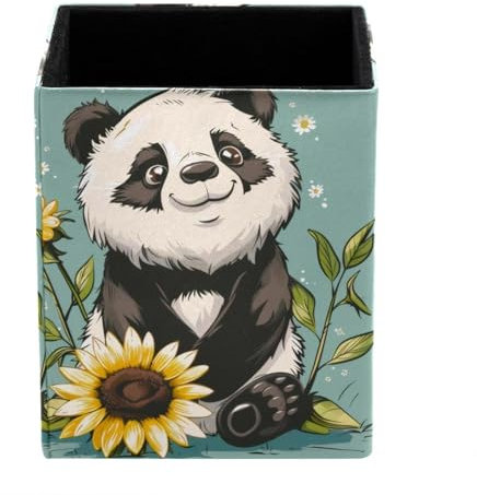 Pot à crayons en cuir panda tournesol organisateurs de bureau et accessoires, fournitures de bureau, fournitures de papeterie, pot à crayons pour bureau, école, maison, fournitures artistiques