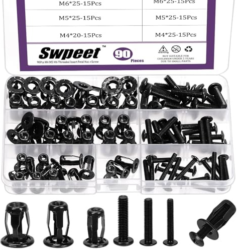 Swpeet Kit assortito di 90 dadi jack cavi M4 M5 M6 con viti a testa svasata piatta, dadi a petalo con inserto filettato, dado di espansione, viti dadi, viti Phillips a testa piatta per pareti cave