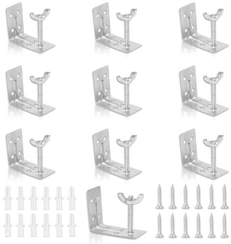 10 Stück Raffrollo-Wand-L-Halterung mit Flügelmutter, zelluläre Schatten-Halterungen, Jalousienhalterungen für gewebtes Holz, innen, Decke, Faltschirm (Silber)