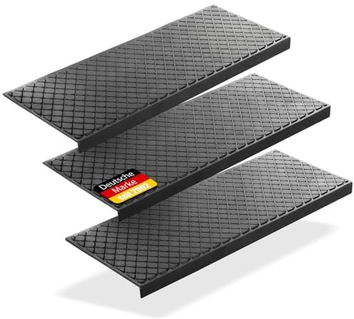 BigDean 3 Stück Stufenmatten aus Gummi – 75 x 25 cm – Outdoor Treppenstufenmatten – Anti Rutsch Gummimatten Karo Design