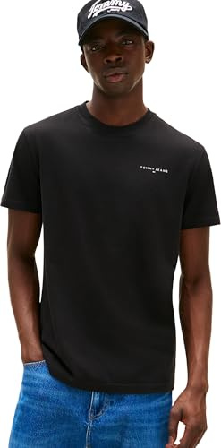 Tommy Jeans Herren T-Shirt Kurzarm Linear Chest Tee Slim Fit, Schwarz (Black), XXL