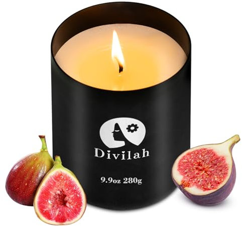 Divilah Scented Candles, Fig Long-Lasting 65-Hour Burn, Natural Soy Wax Candle, Gifts for Women, Men, Valentine's Day & Stocking Fillers, Recyclable Aluminum Jar, 9.9oz