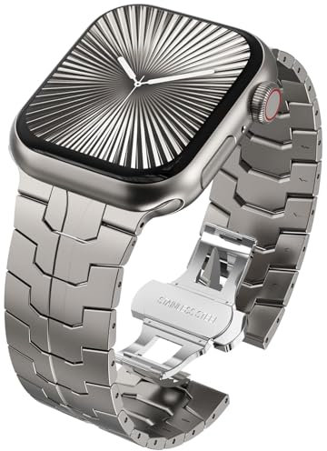WINGLE Cinturino di ricambio per Apple Watch, 38 mm, 40 mm, 41 mm, 42 mm (serie 10), in acciaio inox, con chiusura pieghevole, per iWatch serie 10/9/8/7/SE/6/5/4/3/2/1/SE, titanio