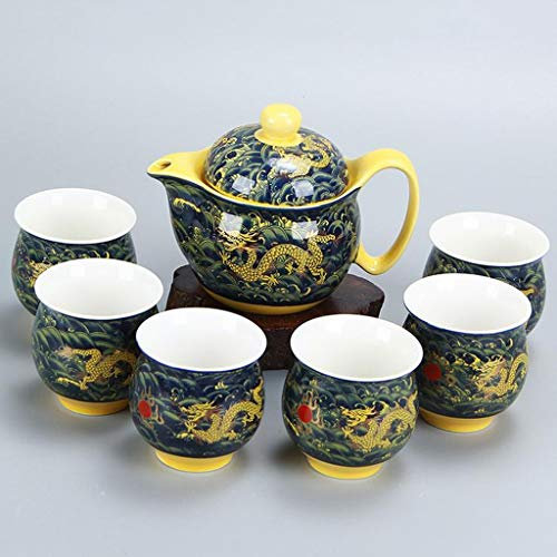 asdchZen Teeservice, Geschirrset, Chinesisches Keramik-Teeservice, Kung-Fu-Porzellan, Teetassen-Set, Drachen-Teekanne, Teetasse, Kung-Fu-Teeservice