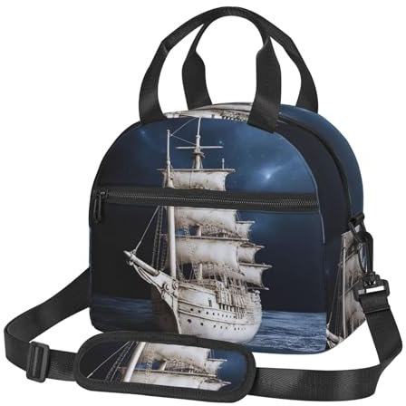 QMNSEHF Lonchera aislada para mujeres y hombres, lonchera vintage, náutica, blanca, reutilizable, a prueba de fugas, para picnic y trabajo